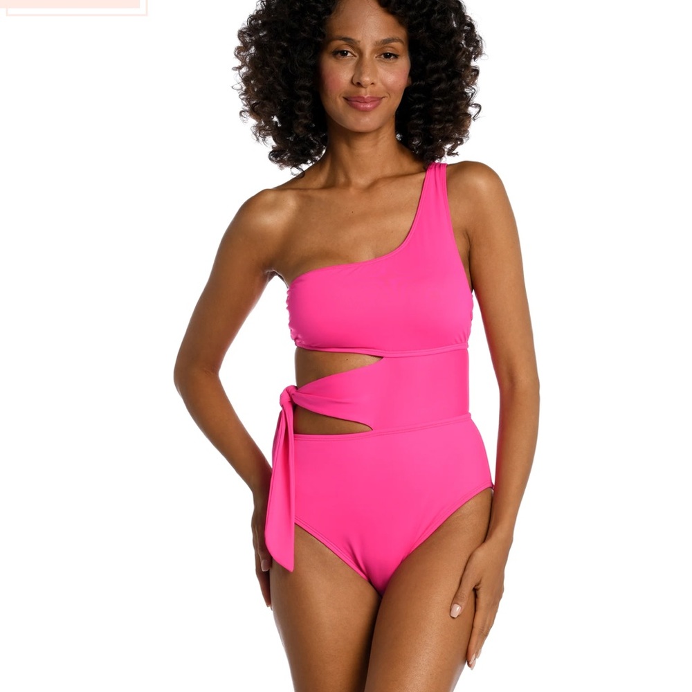 La Blanca One Shoulder Cut Out One Piece, Pop Pink, Size 6, NWT